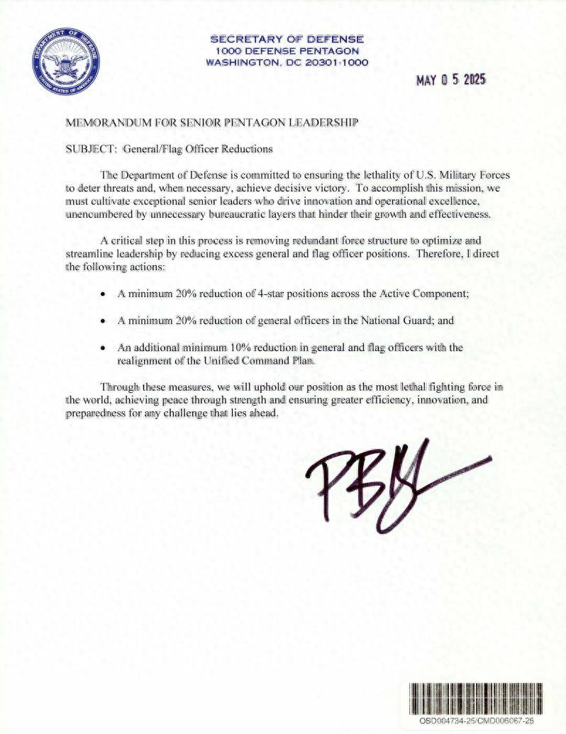 五角大楼“大地震”？国防部长“剑指”美军高层：至少砍掉20%！
